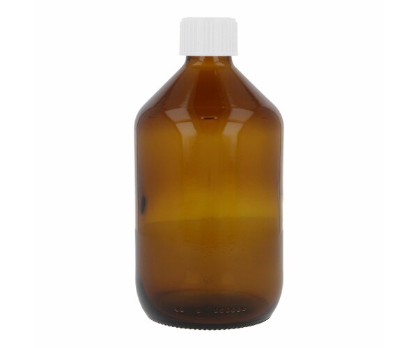 Braunglasflasche 500 ml, mit Gießring & Verschluss