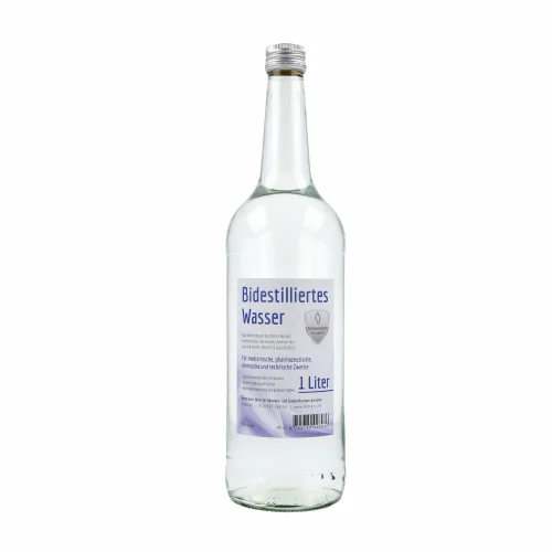 Bidestilliertes Wasser, Aqua bidest, 1 L in Glasflasche