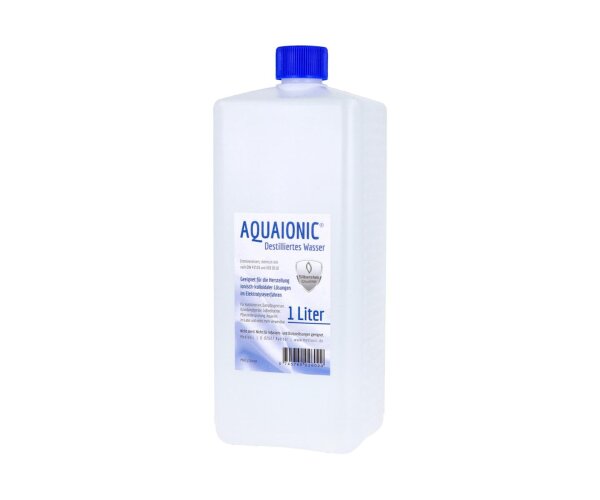 aquaionic destilliertes Wasser, Aqua dest, 1 Liter