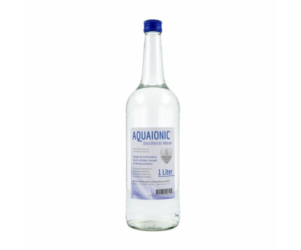 aquaionic destilliertes Wasser, Aqua dest, 1 Liter in Glasflasche