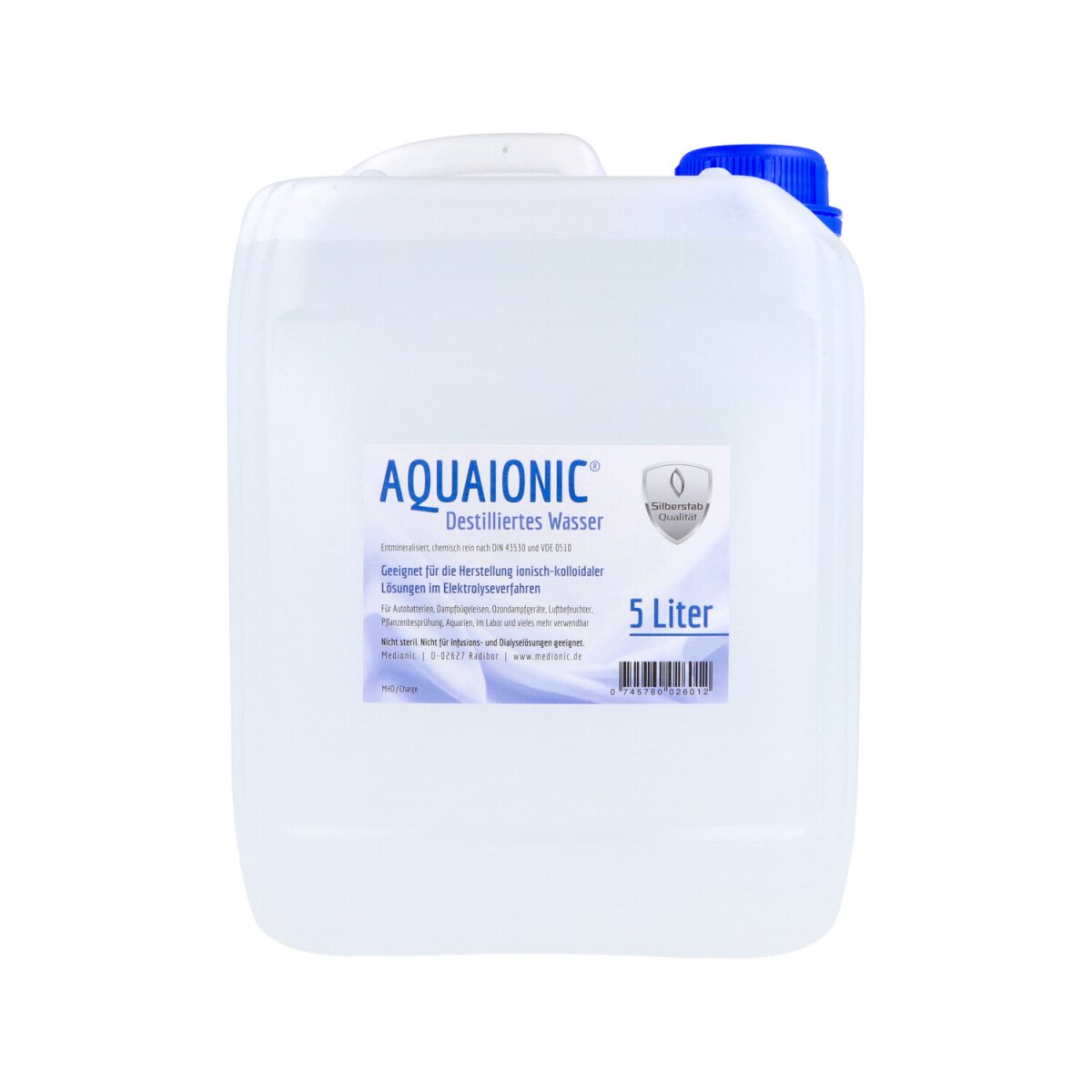 aquaionic destilliertes Wasser, 5 Liter online kaufen Silberstab.de