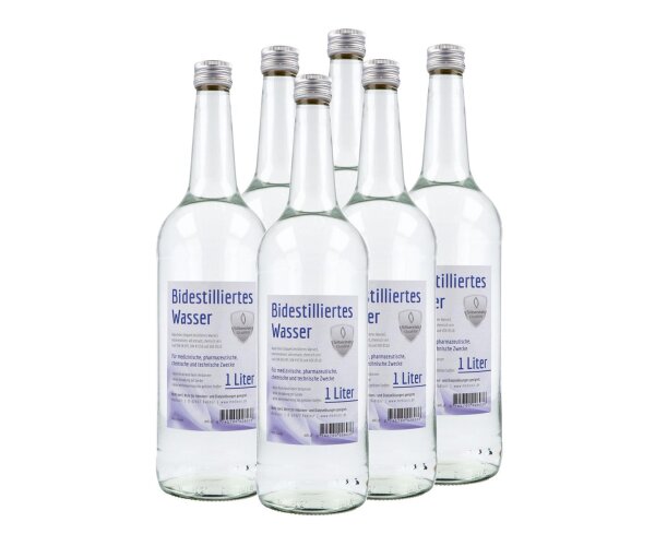 Bidestilliertes Wasser, in Glasflasche, Sparpaket 6 Liter