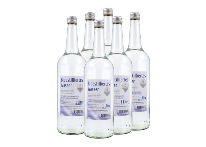 Bidestilliertes Wasser, in Glasflasche, Sparpaket 6 Liter