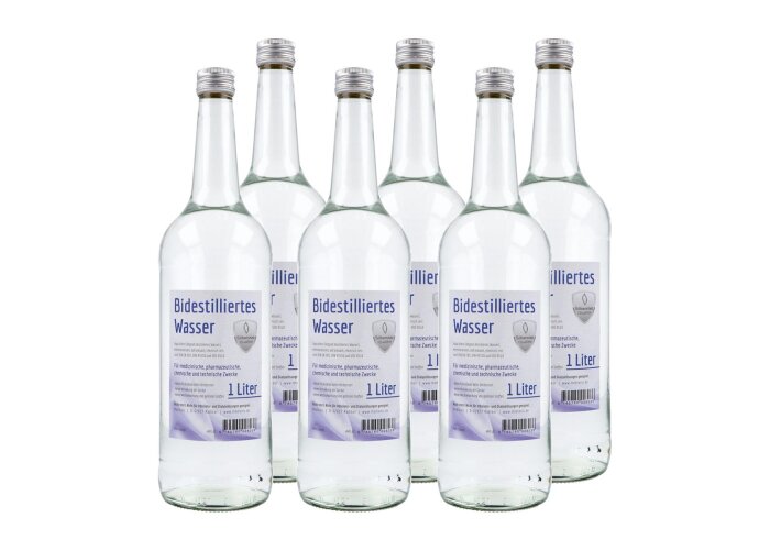 Bidestilliertes Wasser, in Glasflasche, Sparpaket 6 Liter