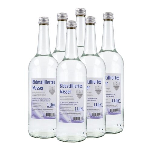 Bidestilliertes Wasser, in Glasflasche, Sparpaket 6 Liter
