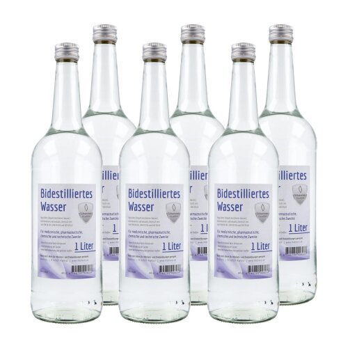 Bidestilliertes Wasser, in Glasflasche, Sparpaket 6 Liter