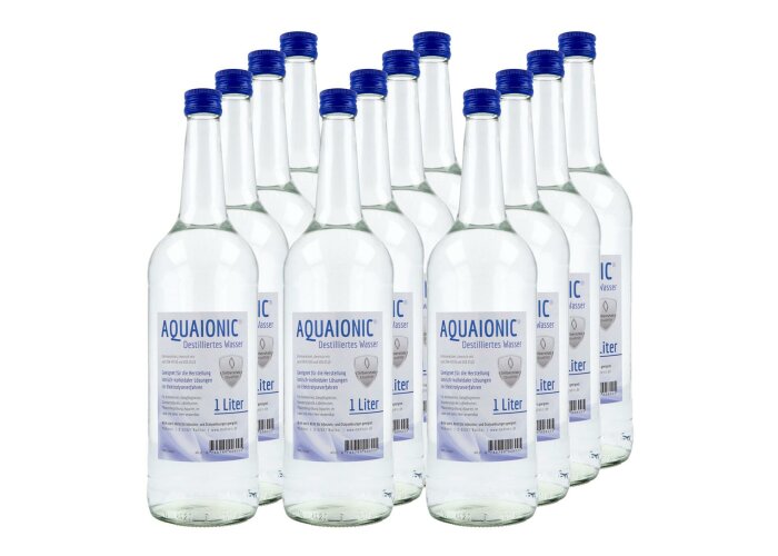 aquaionic destilliertes Wasser, in Glasflasche, Sparpaket...