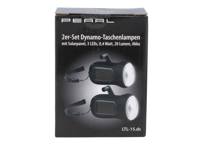 2er-Set Kurbeltaschenlampe mit Solarpanel