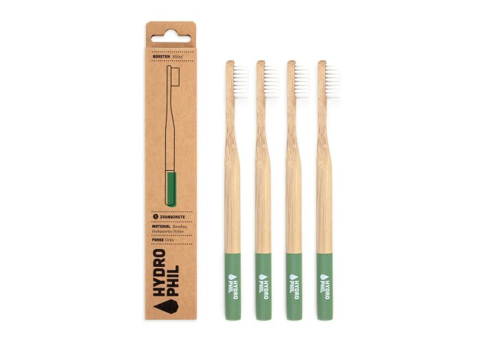 Hydrophil Bambus Zahnbürste Mittel, grün, 4er Pack